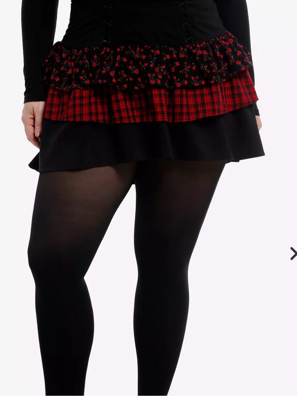 Black and Red Plaid and Roses Tiered Ruffle Skirt Hot Topic Plus 3x NWT